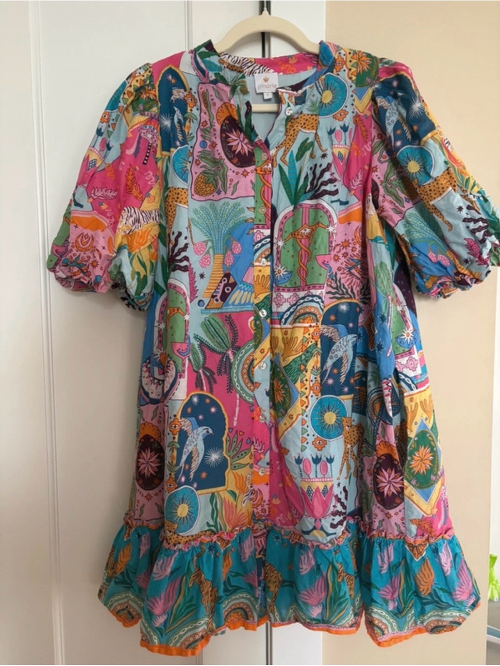 J. Marie Sloane belted mini dress cotton multi color print size small